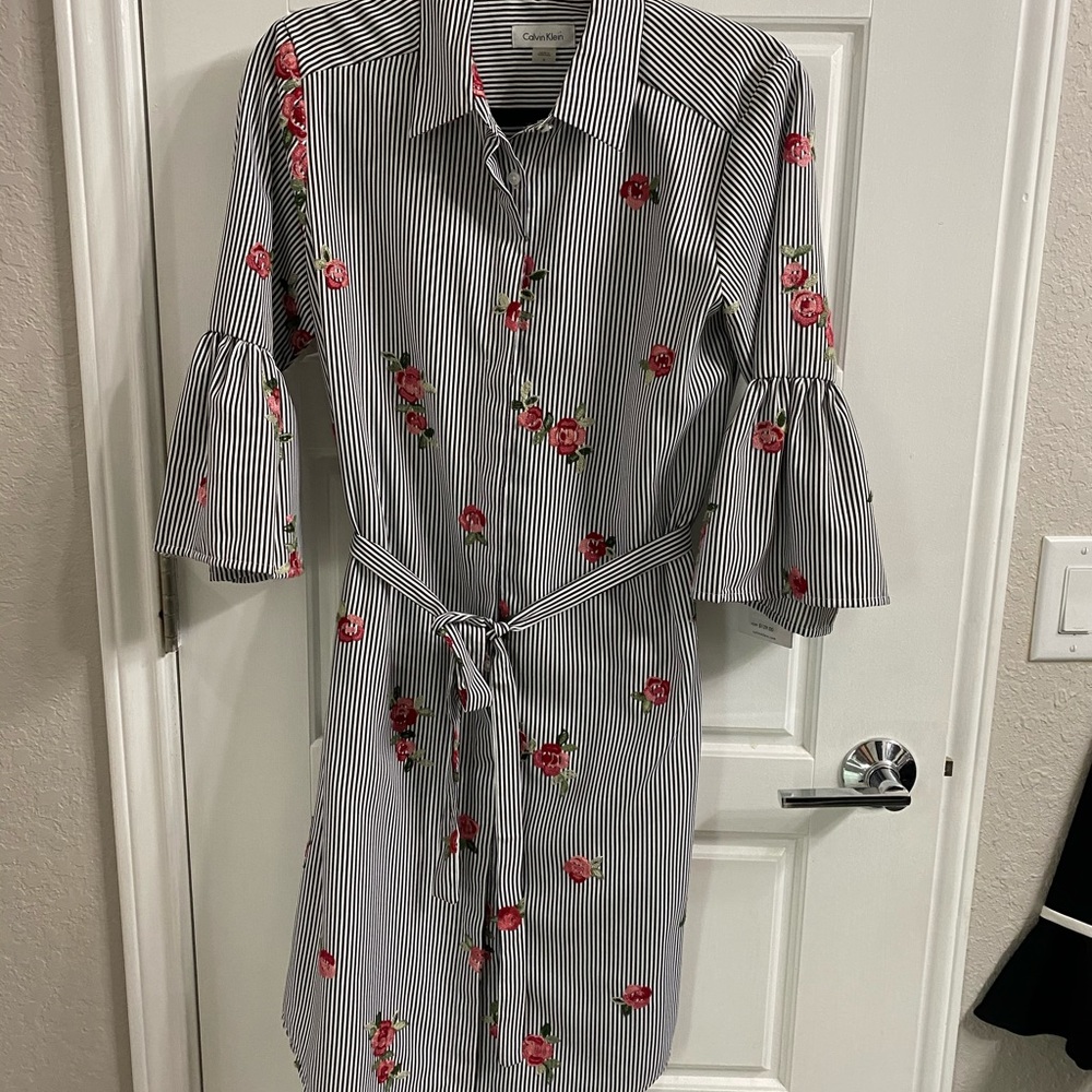 Calvin Klein striped embroidered shirt dress